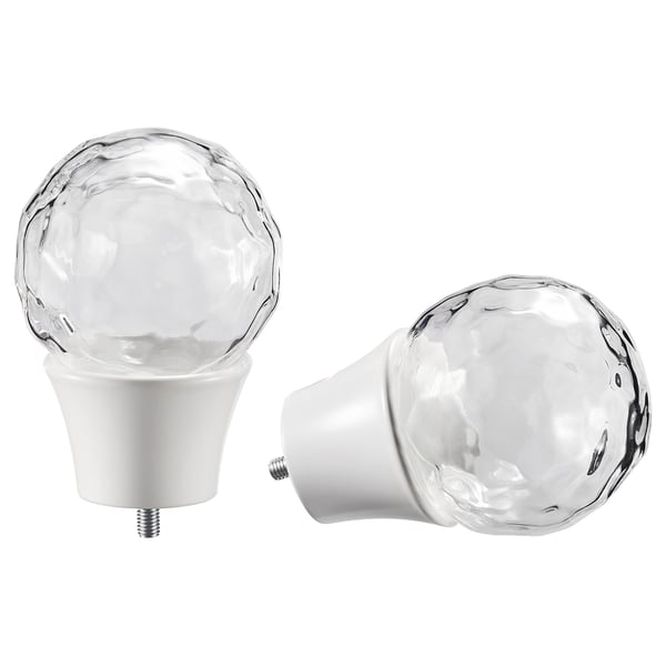 SOLBLOMMOSSA Finials, 1 pair, white/glass