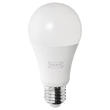 Ikeas white SOLHETTA led bulb, spherical shape, cool design.