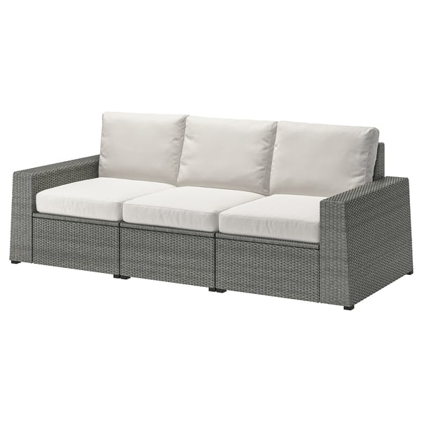 SOLLERÖN outdoor sofa, grey wicker & white cushions, modular.