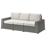 SOLLERÖN outdoor sofa, grey wicker & white cushions, modular.