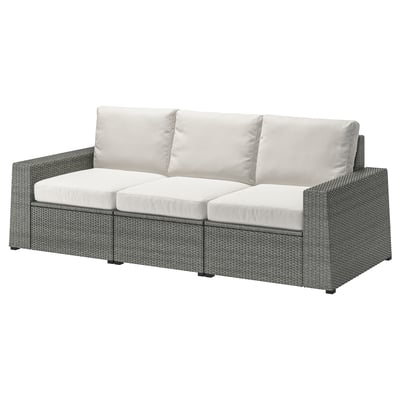 SOLLERÖN outdoor sofa, grey wicker & white cushions, modular.