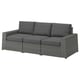 Modern gray wicker outdoor sofa with plush cushions, modular design.