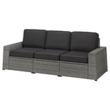 SOLLERÖN grey outdoor sofa with dark cushions, modular design, water-resistant and easy to clean.