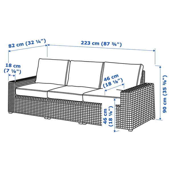 Illustration with measurements for the product: SOLLERÖN.