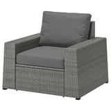 SOLLERÖN grey outdoor chair with cushions, wicker design, modular seating.