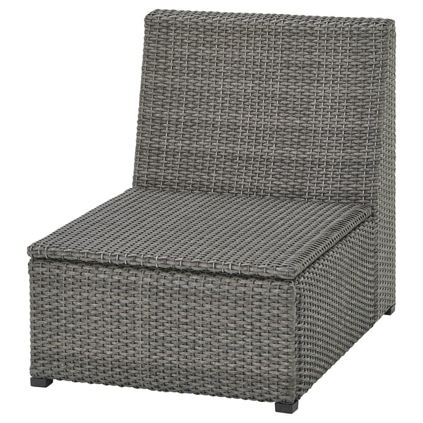 SOLLERÖN grey wicker chair, square shape, weather-resistant, outdoor use.