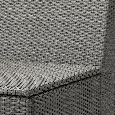 High-quality, tightly woven gray outdoor wicker chair, showcasing intricate weaving pattern and sturdy design.