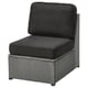 Grey SOLLERÖN outdoor chair with dark cushions, wicker design, comfort seating.