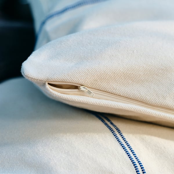 SOLUPPGÅNG Cushion cover, beige/blue, 50x50 cm