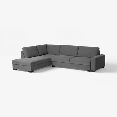 Grey u-shaped SÖRVALLEN sofa with chrome legs. Minimalist design in modern fabric.