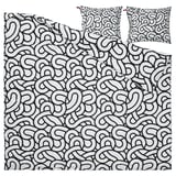 SÖTRÖNN duvet set, black/white swirly pattern, cotton-viscose blend, smooth and cool, zipper closure.