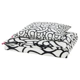 Black & white swirly SÖTRÖNN duvet and pillow set. Soft cotton-viscose, zipped, folded in white background.