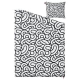 SÖTRÖNN duvet cover & pillowcase set, black/white swirls, cotton/viscose blend, silky soft, zipper closure.