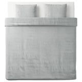 Soft, grey SPJUTVIAL duvet cover in knit cotton, rectangular shape, minimalist design.