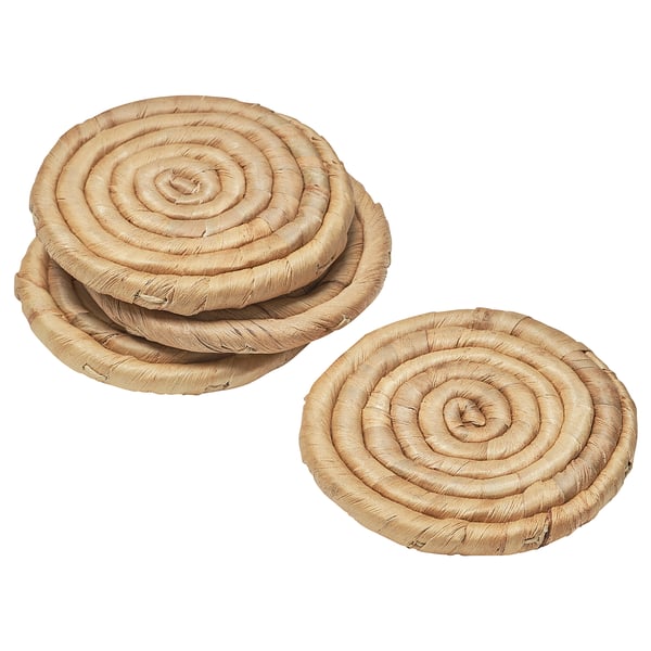 STAMSILL set of woven coasters, handmade, natural color, circular shape, spiral design.
