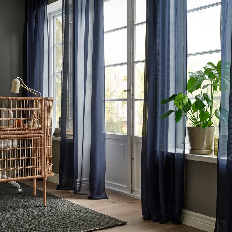 STENFRÖ sheer curtains, 1 pair, dark blue/with heading tape, 145x300 cm ...