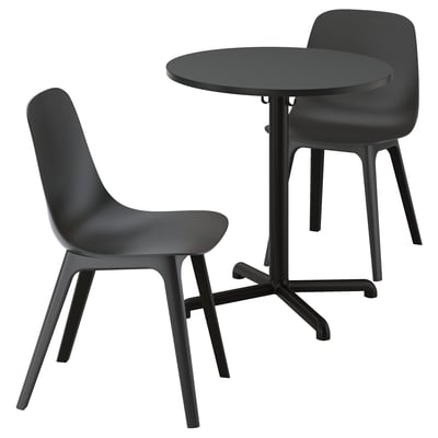 STENSELE black table & chairs set. Modern design with metal legs. Suitable for dining or working.