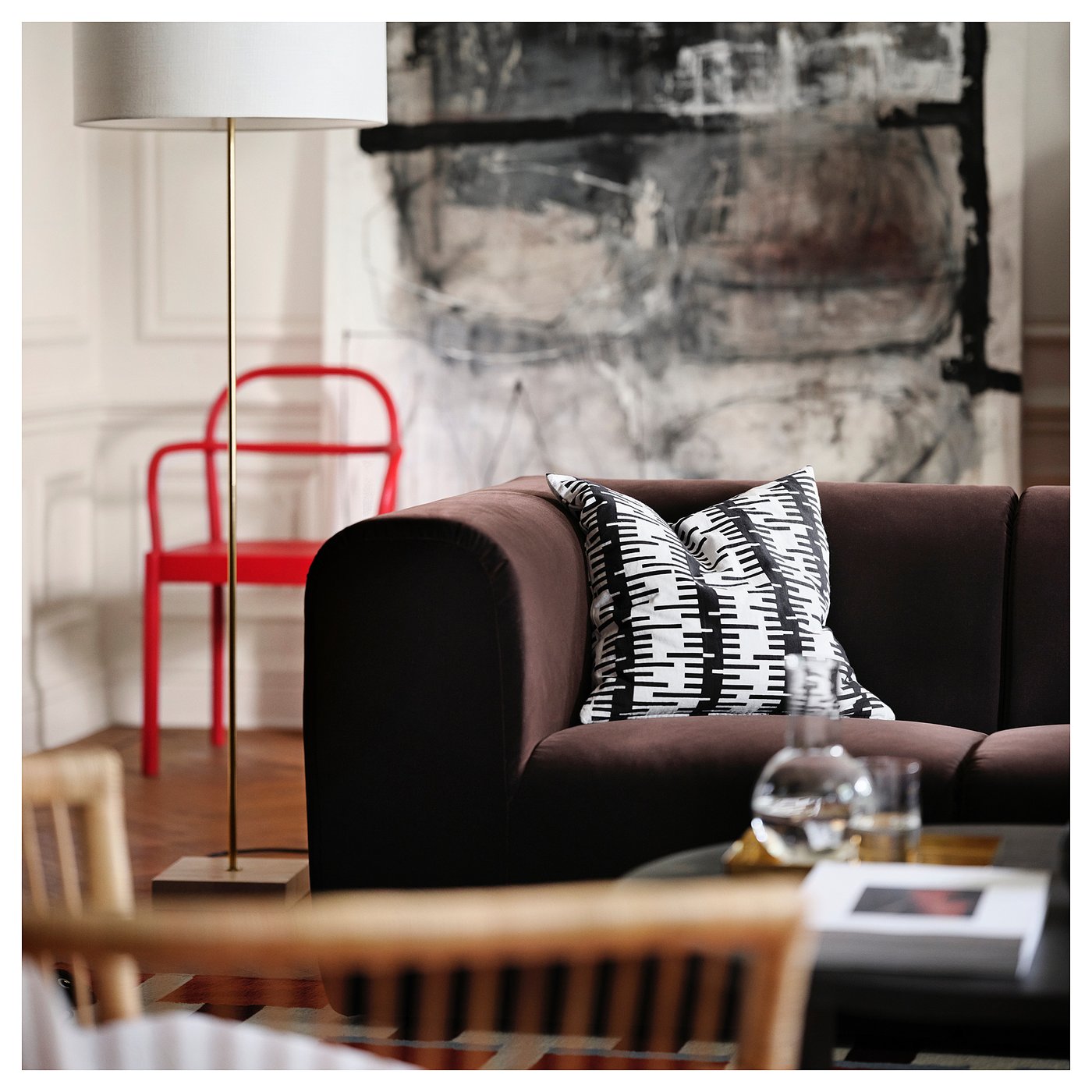 STOCKHOLM 2025 floor lamp, white textile/brass-plated, 159 cm - IKEA