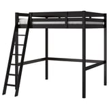 Black loft bed, STORÅ, with ladder on side, wooden, space-saving design.