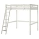 A white wooden STORÅ loft bed with a ladder on one side.