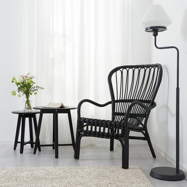 STORSELE High-back armchair, black/rattan - IKEA