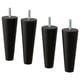 Four black, cylindrical wooden legs with threaded tops, designed for furniture.