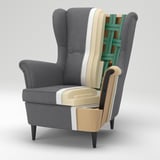 Armchair breakdown: fabric, foam, webbing, particleboard, plywood, wood legs