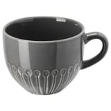 STRIMMIG mug, gray, glossy ceramic, round shape, textured flower design.