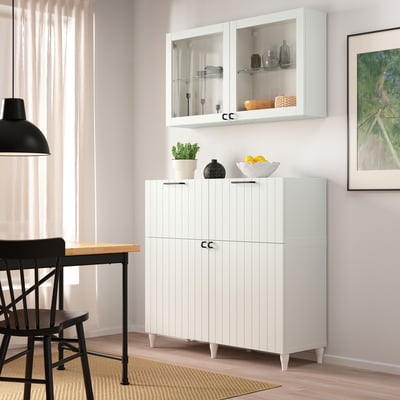 SUTTERVIKEN white cabinet, sleek design, fits well under shelves, large and clean look, modern and simple storage.