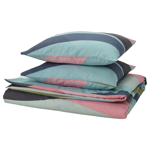 SVALSTJÄRTAR bedding set. Soft, colorful wave pattern. Cotton-viscose blend, rectangular shape, abstract design.