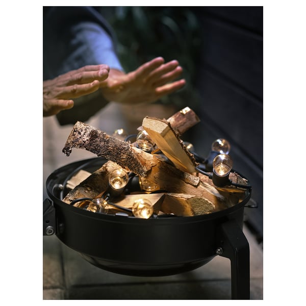 SVARTRÅ LED lighting chain with 12 lights, black/outdoor