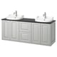 Option: Double TÄNNFORSEN vanity in light grey with sleek lines, 2 basins, chrome faucets, and ample storage.
