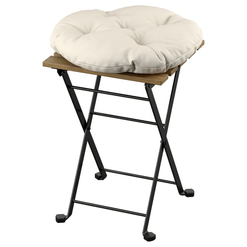 TÄRNÖ Stool, outdoor, folding black/light brown stained/Kuddarna light grey-beige