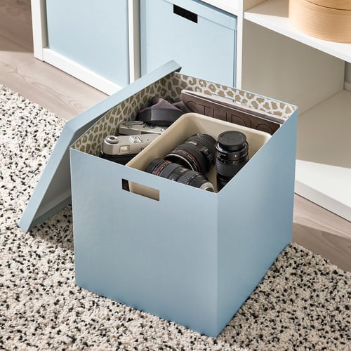 TJENA Storage box with lid, blue, 32x35x32 cm IKEA