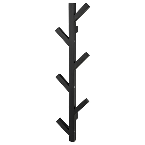 Black TJUSIG coat rack with 6 hooks, slim wood design.