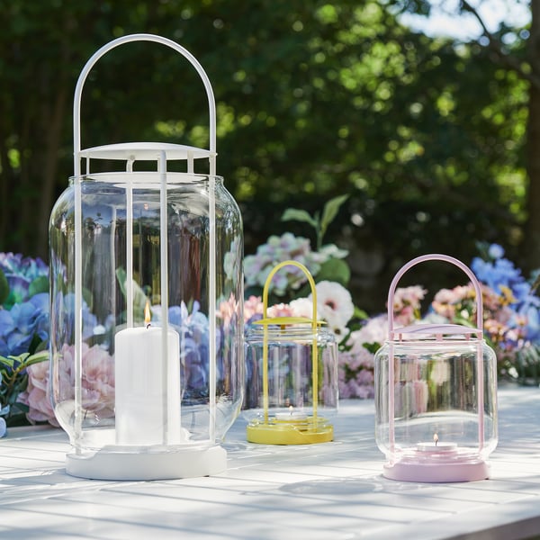 TOFSAND Lantern for tealight, in/outdoor, pink, 21 cm