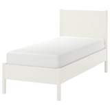 A white TONSTAD bed frame with clean lines and sturdy construction, ideal for various mattress thicknesses and practical under-bed storage.