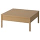 Square wooden coffee table with light oak finish, four tapered legs, and simple design.