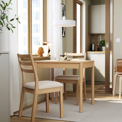 TONSTAD / TONSTAD Table and 2 chairs, oak veneer/oak effect Fridtuna light beige, 80/120x70 cm