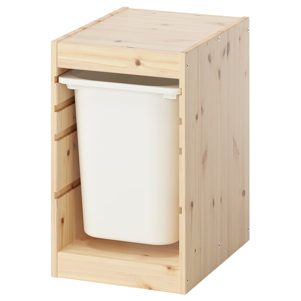 Ikea TROFAST light wood frame with white plastic bin.