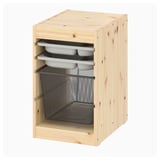 TROFAST light wood storage unit with mesh basket and trays, ideal for organizing items.
