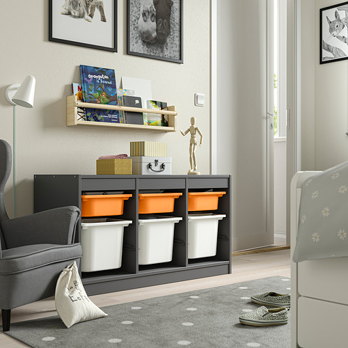 TROFAST storage combination with boxes, grey light orange/white