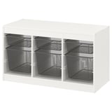 White TROFAST storage unit with grey mesh bins, rectangular, modular design.