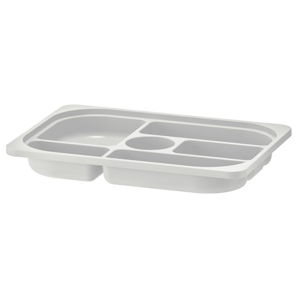 White TROFAST storage tray with compartments, 50% recycled polypropylene.