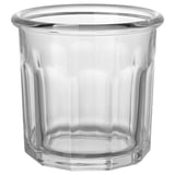 TRUMFISK clear glass jar, cylindrical shape with ribbed design, ideal for food storage.