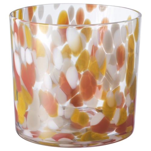 Colourful speckled vase for home decor, transparent glass for plant roots.