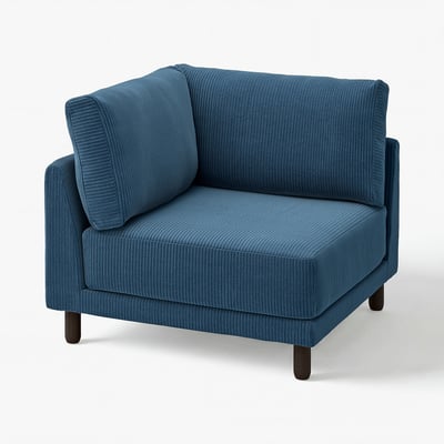 UPPÅKRA blue corner sofa with dark legs, sleek design, and plush cushions.