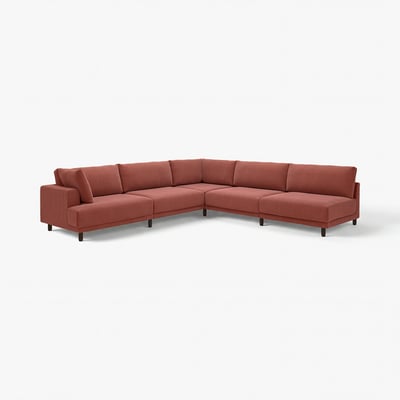 An UPPÅKRA sectional sofa in burnt orange, featuring a modern design with clean lines, plush cushions, and sturdy wooden legs.