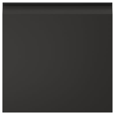 Black kitchen cabinet with sleek, modern design and integrated handles.