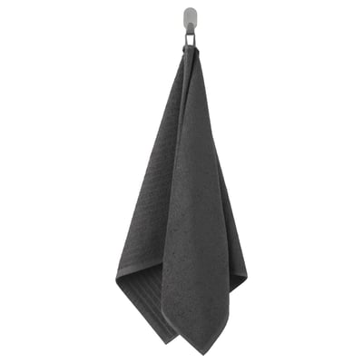 Gray VÅGSJÖN cotton towel hangs neatly, striped design.
